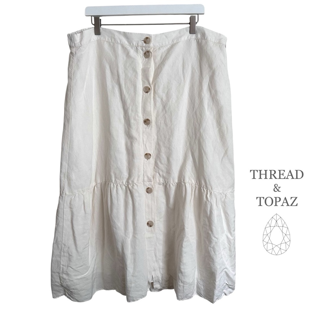 Loft Ivory Tiered Ruffle Linen Blend Skirt XL